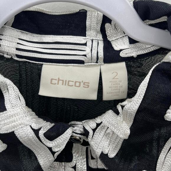 Chico’s Black White Applique Mesh Button Down Jacket w/ Pockets Style 570169142 - Picture 6 of 7
